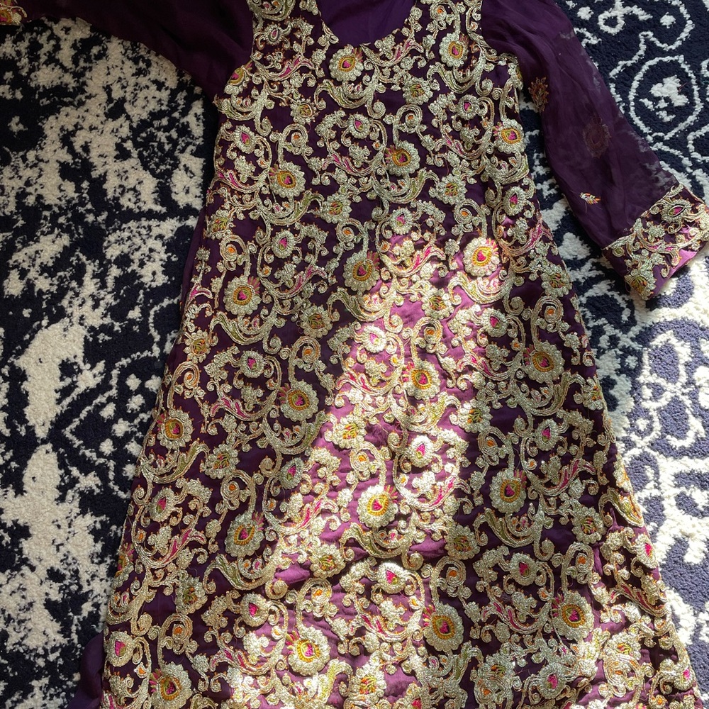 Elegant Purple and Gold Embroidered Dress